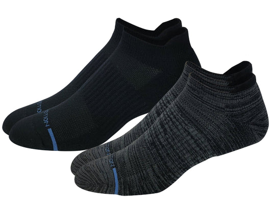 Man wearing Dr. Motion ankle compression socks during everyday walking for circulation support and comfort