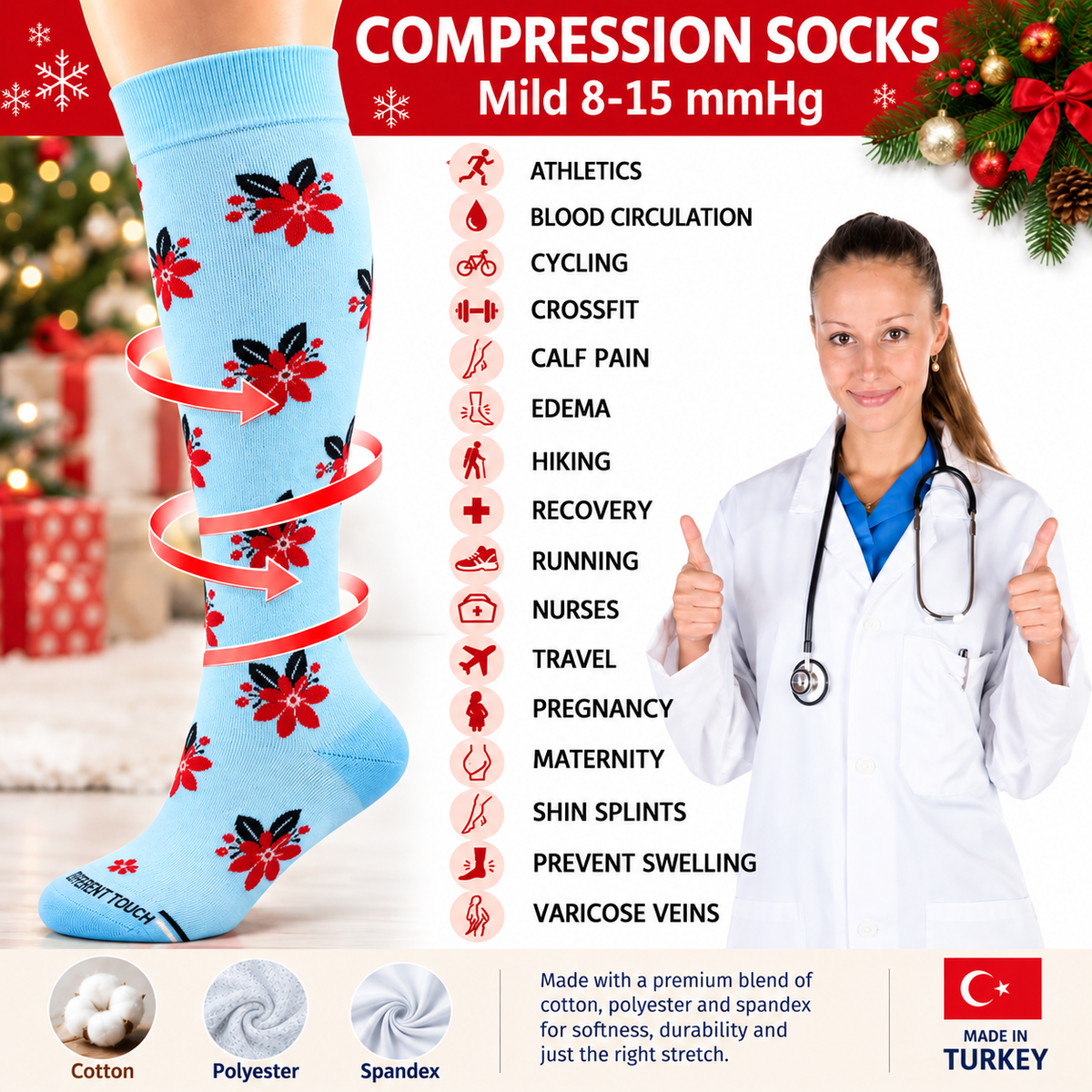 Compression Knee High Socks | Spring Floral Design | Women (6 Pairs)