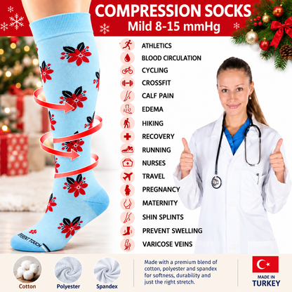 Compression Knee High Socks | Spring Floral Design | Women (6 Pairs)
