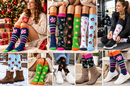 Compression Knee High Socks | Spring Floral Design | Women (6 Pairs)