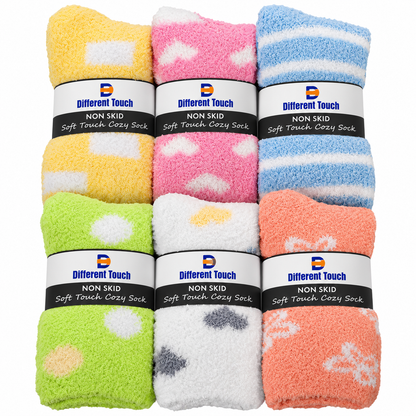 Non-Slip Hospital Slipper Socks for Women – Cozy Fuzzy Grip Socks (6 Pairs)