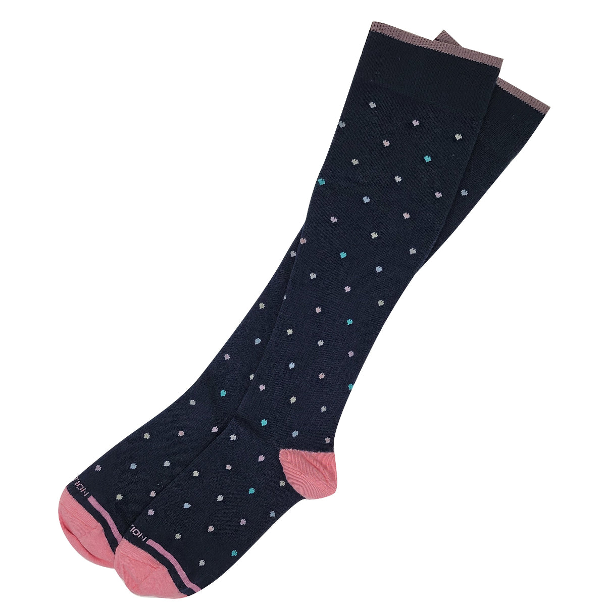 Women’s knee high compression socks with mini heart design, 15–20 mmHg graduated support for circulation and swelling relie