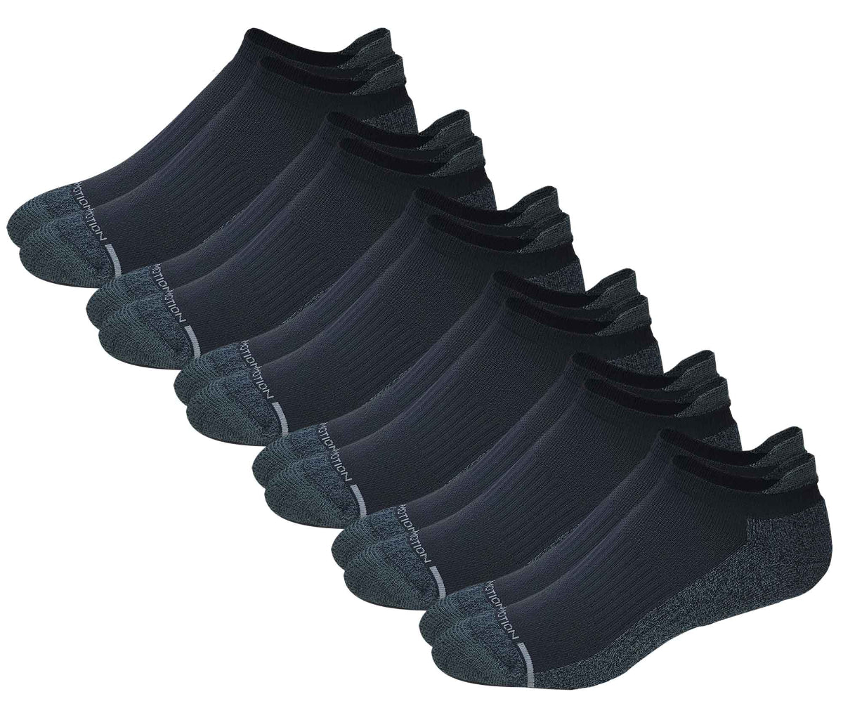 Set of black ankle socks with gray toes and heels on a white background