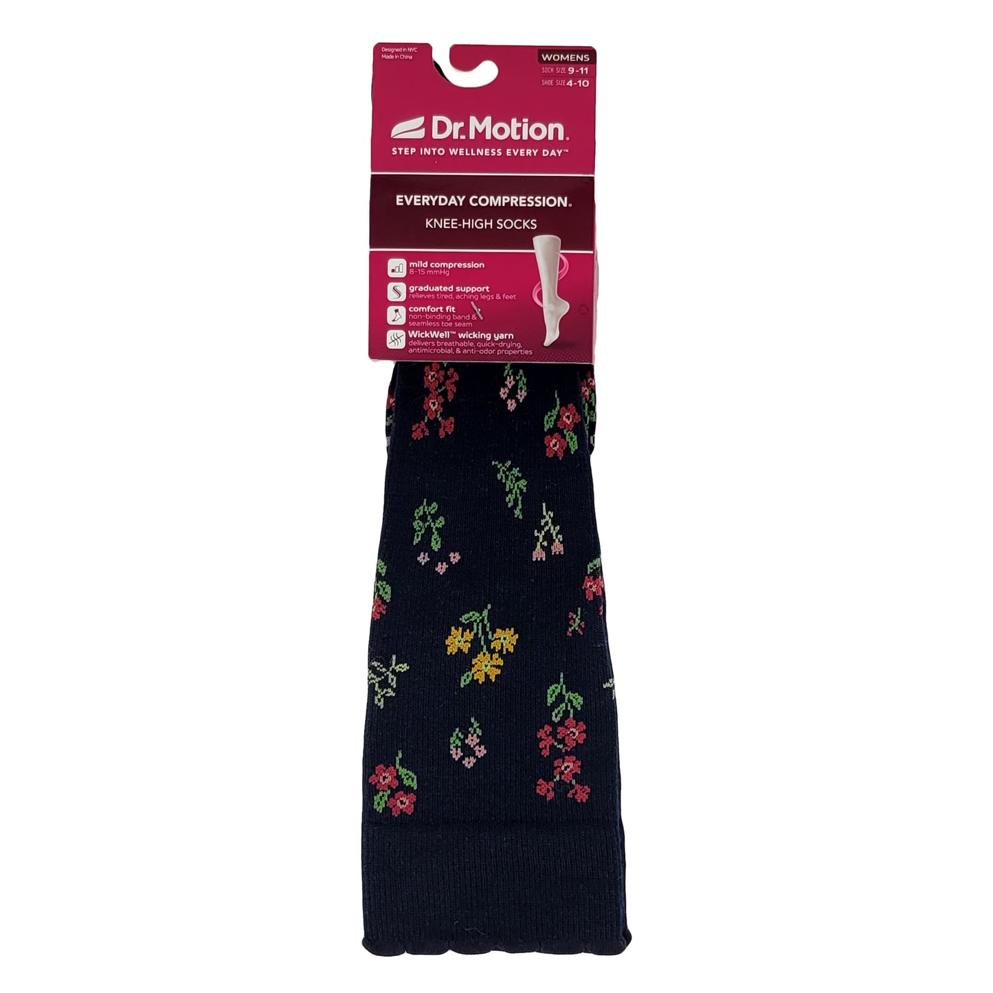 Dr. Motion Knee High Compression Socks | Navy Floral | Women's (1 Pair)