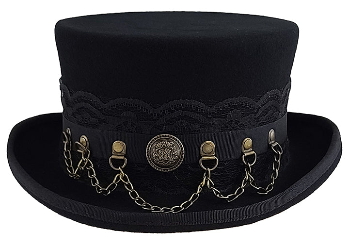 Black Steampunk Top Hat with Leather Band Stylish Accessory