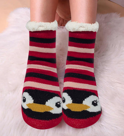 Non-Skid Slipper Socks | Sherpa Fleece Lined with Grippers Christmas | Unisex (6 Pairs)