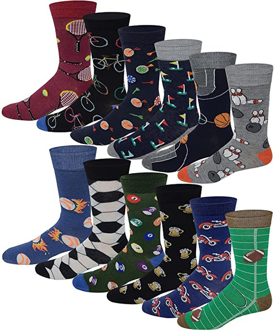 Twelve-pair pack of men’s sports design dress socks