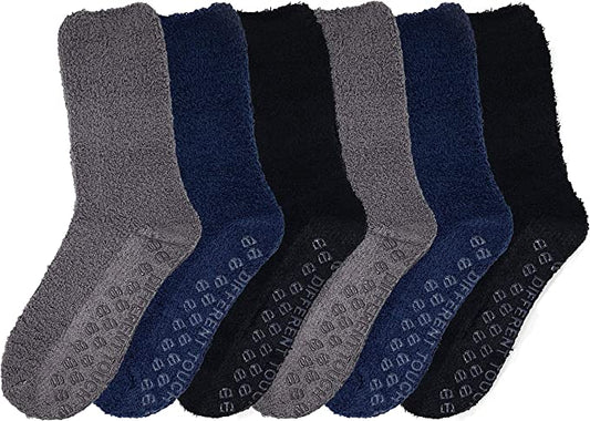 Unisex non-slip lounge slipper socks in cozy plain colors – 6-pair pack