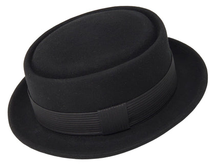 Pork Pie Fedora Hat – 100% Wool Felt | Short Brim | Robert Pattern Band | Men & Women