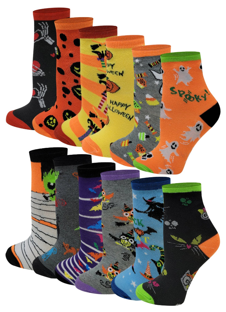 Girls wearing cute Halloween socks during daily routines
