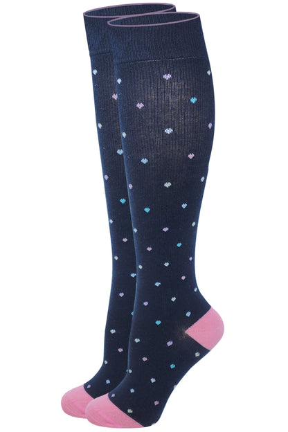 women knee high compression socks with mini heart pattern