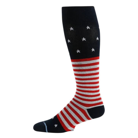 Men’s Dr. Motion knee high compression socks with USA stars and stripes design