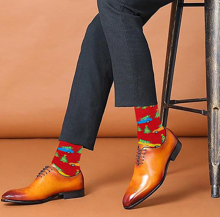 Soft polyester spandex dress socks for men – colorful Christmas set