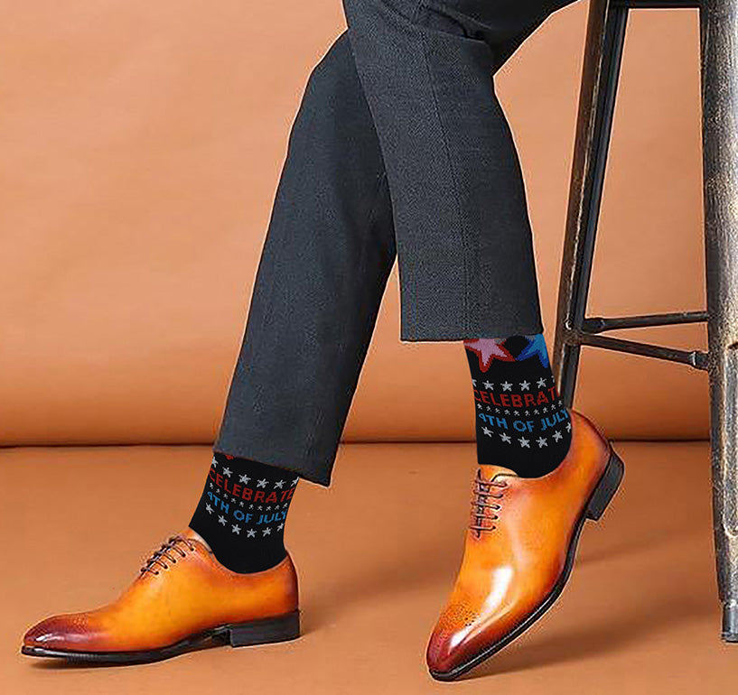 Patriotic socks worn at Memorial Day or parade events