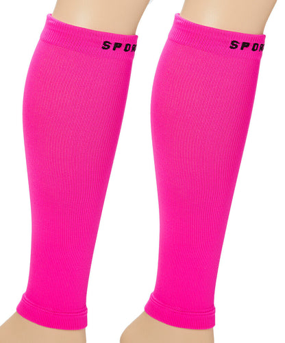 A pair of bright pink compression calf foot socks with 'SPORTX' written on the upper ankle area.